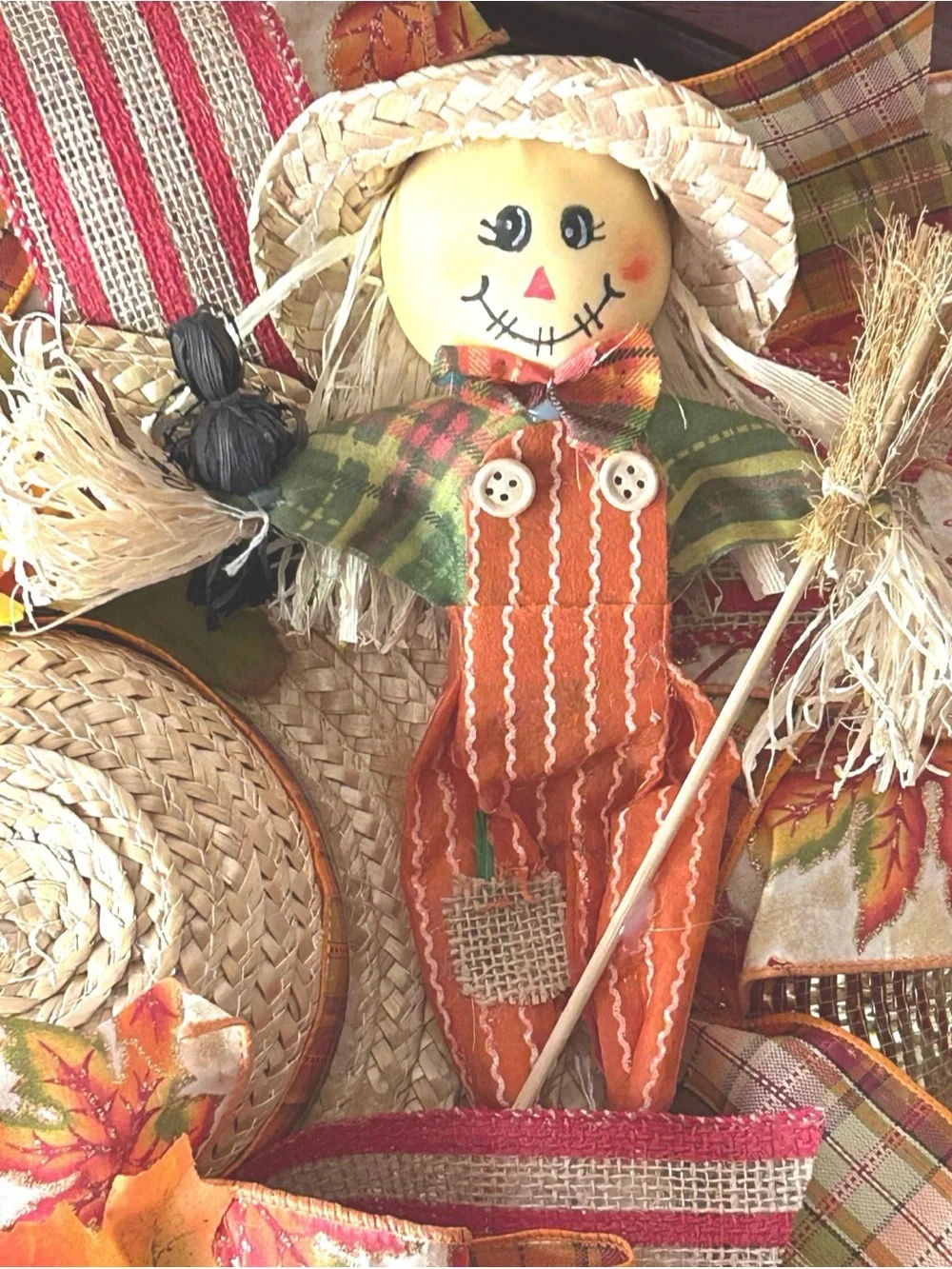 Handmade Fall Scarecrow Deco Mesh Wreath Autumn Harvest Front Door Decor 22